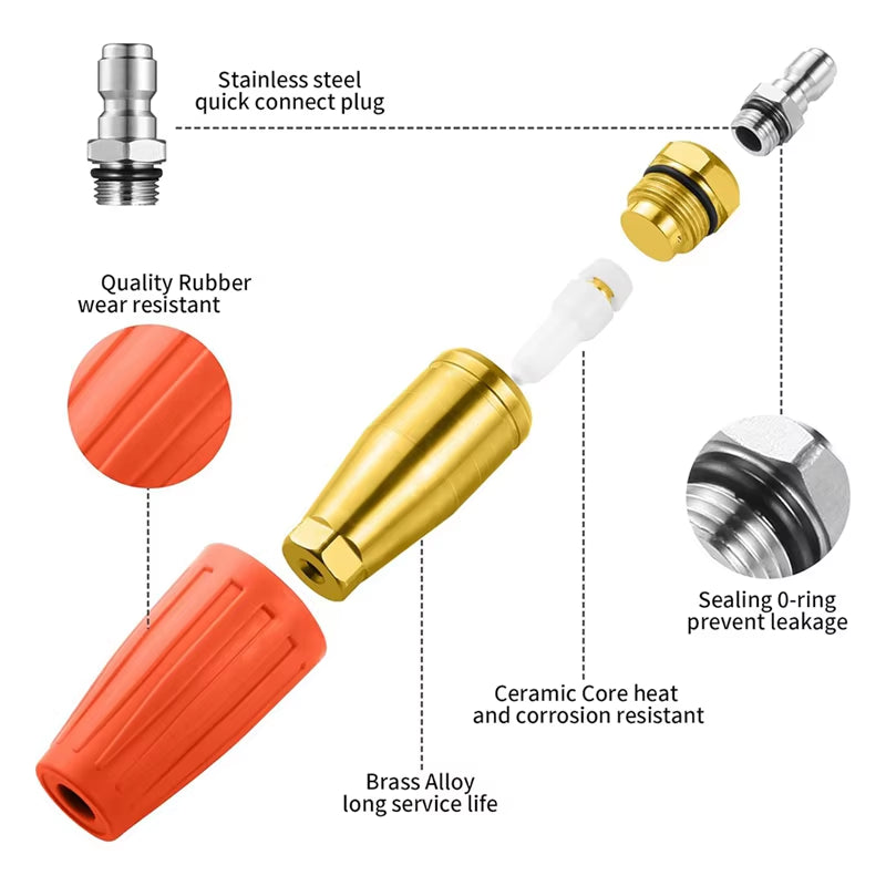 Abca-Turbo Nozzle Pressure Washer 4000 PSI Max Rotating Pressure Washer Nozzle with 1/4 Inch Connect Pressure Washer Tips