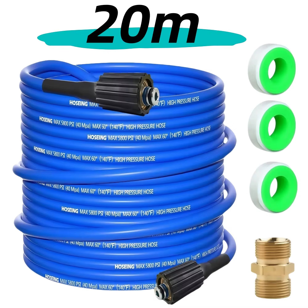 2~30M High Pressure Cleaning Machine Hose 5800 PSI Kink Resistant Hose Car Wash Extension Hose with Brass Adapter M22-Pin 14/15