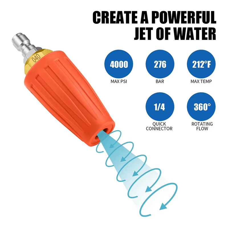 Abca-Turbo Nozzle Pressure Washer 4000 PSI Max Rotating Pressure Washer Nozzle with 1/4 Inch Connect Pressure Washer Tips