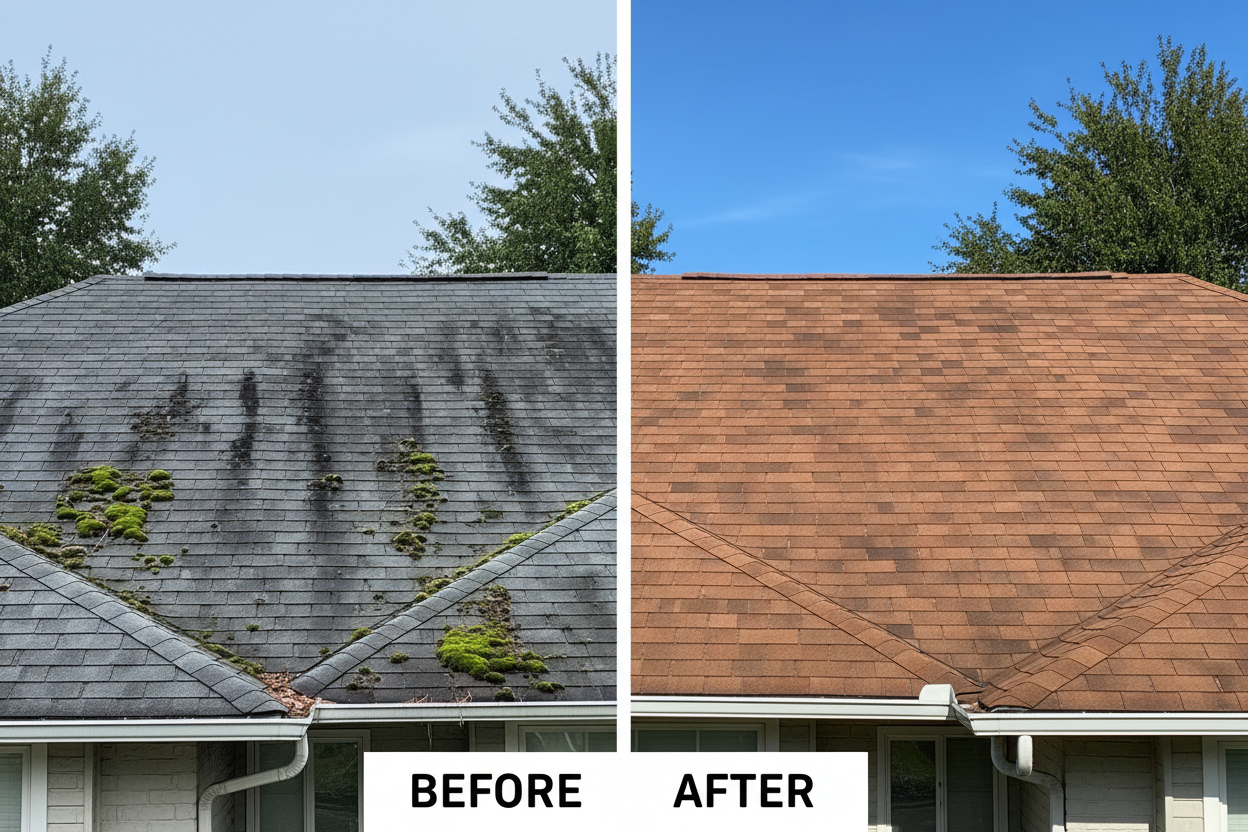 make a image of a clean Roof before and after picture