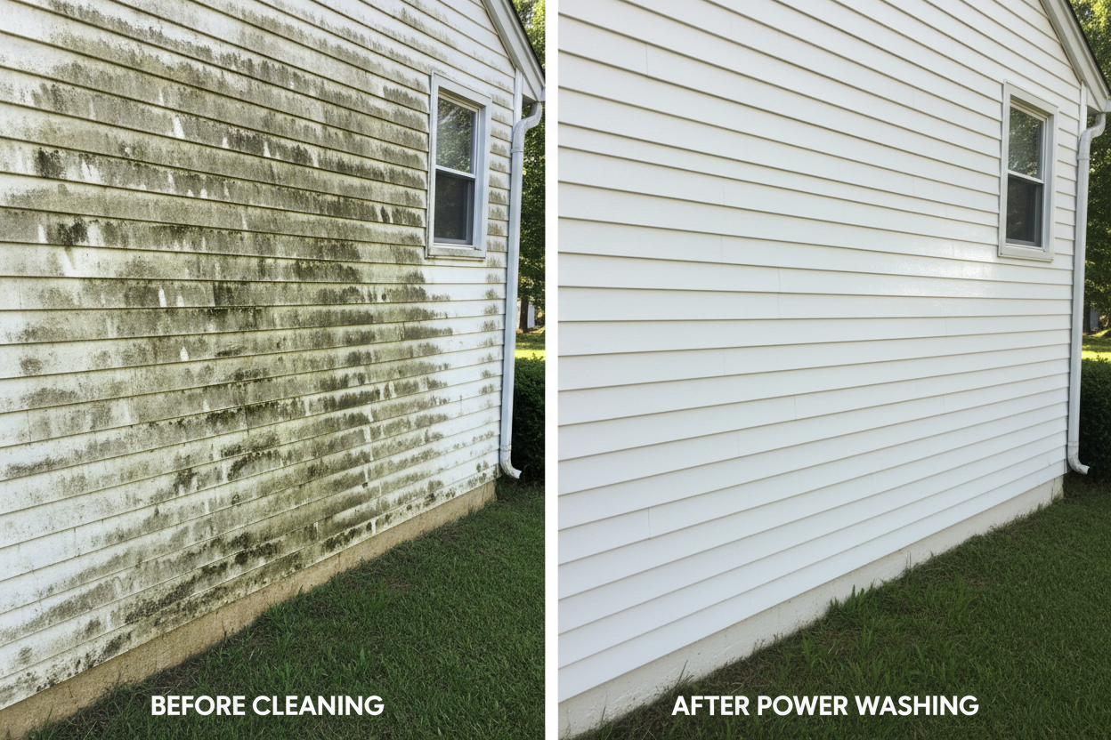 make me a image of the side of a house wall before and after 